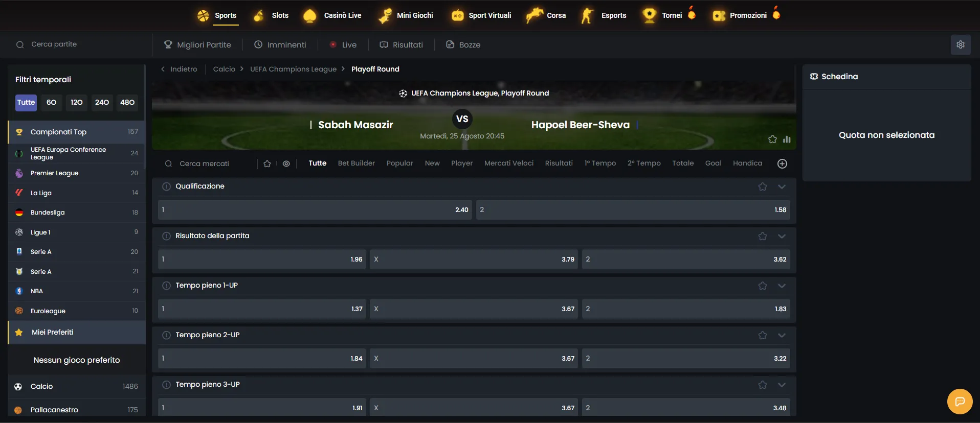 Scommesse sportive di Donbet con quote sul calcio live